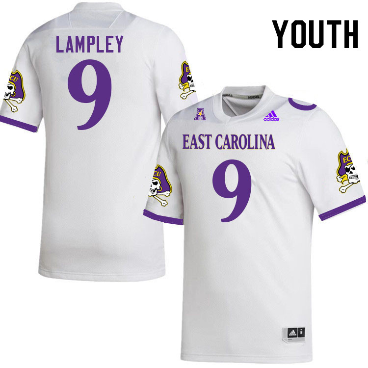 Youth #9 J.D. Lampley ECU Pirates College Football Jerseys Stitched-White